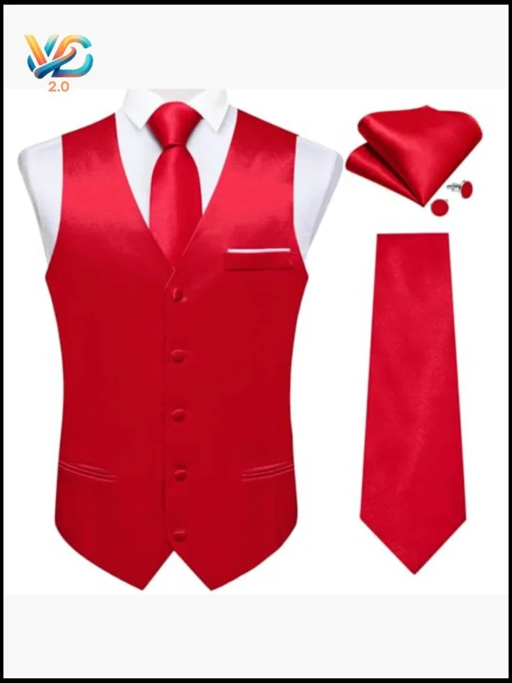 Men's Satin Vest and Tie Set, V-Neck, Adjustable Back, Formal Wear